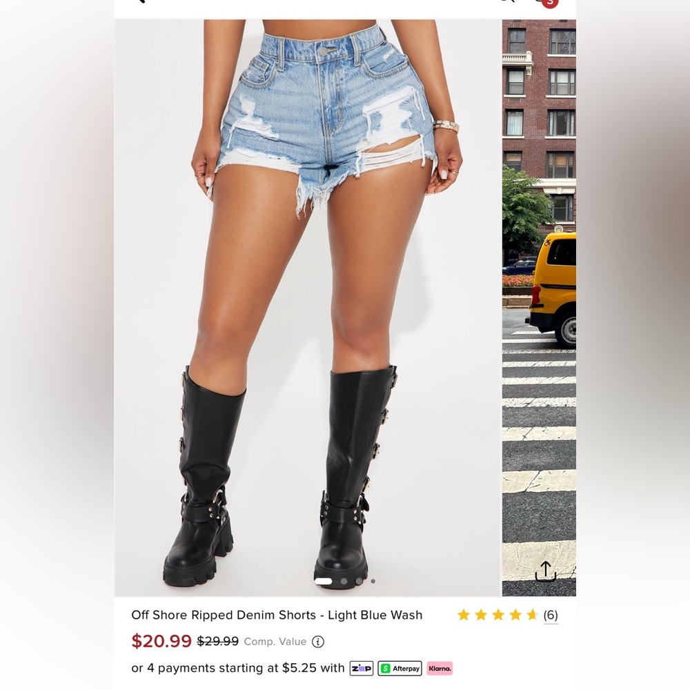 Fashion Nova Light Blue Distressed High-Rise Jean Shorts - Picture 2 of 2